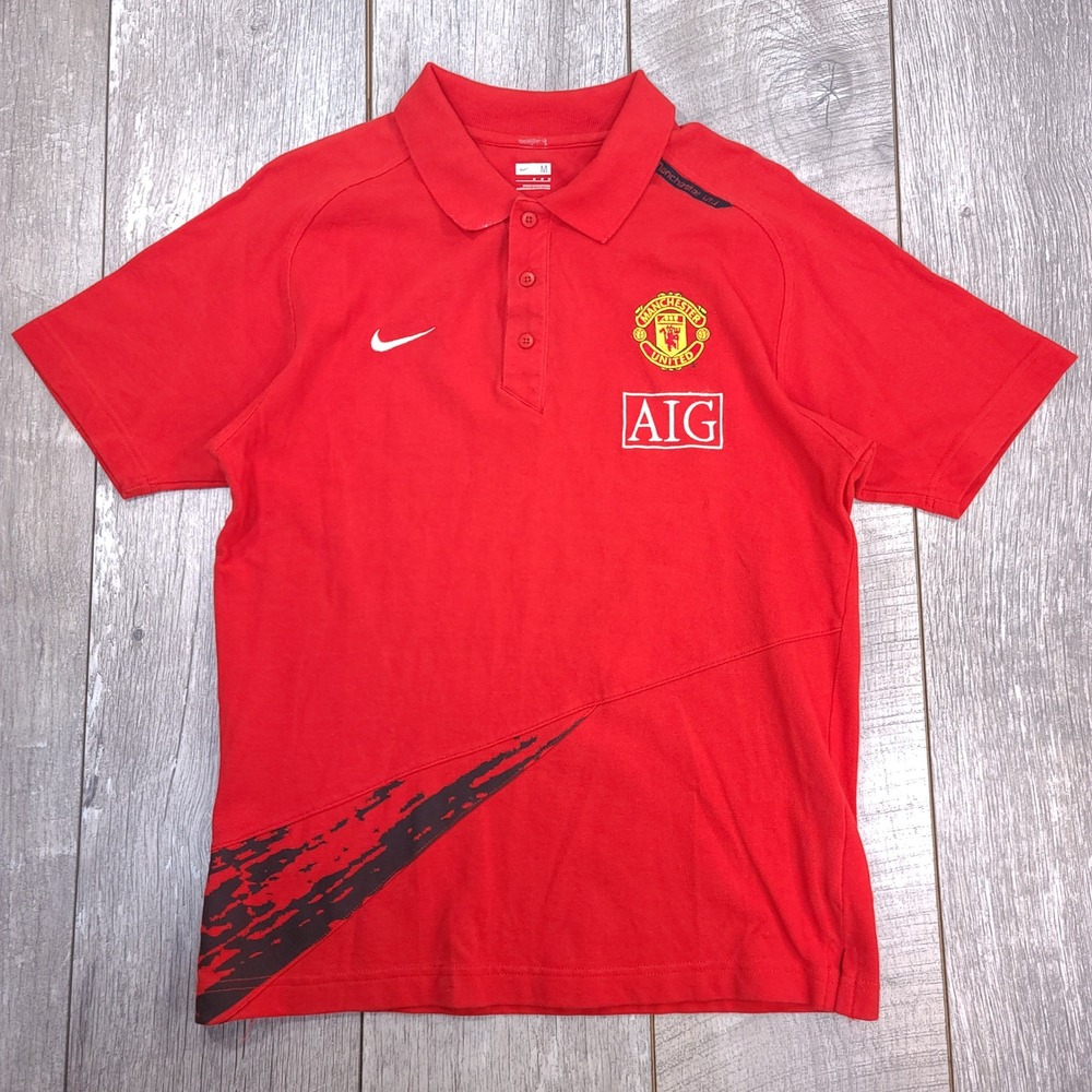 Nike Manchester United Travel Polo Mens Medium Red AIG Soccer Football Shirt